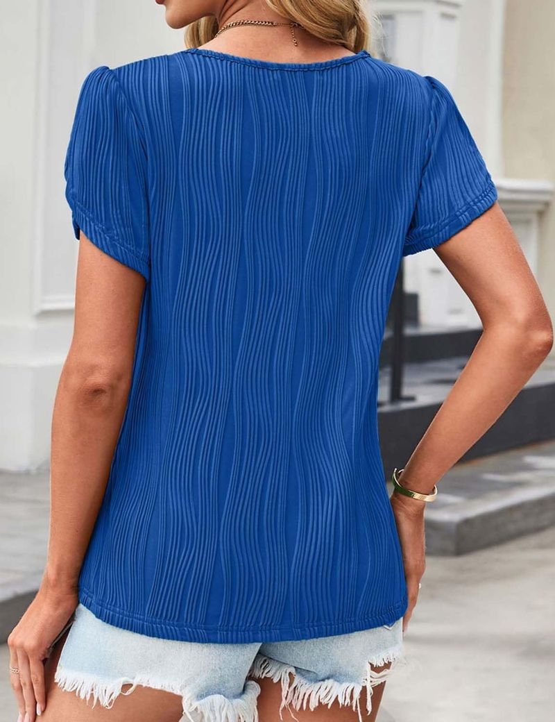 Camicia da donna alla moda, casual, a maniche corte, con scollo a V, in pizzo, da lavoro, da donna_voghion.com