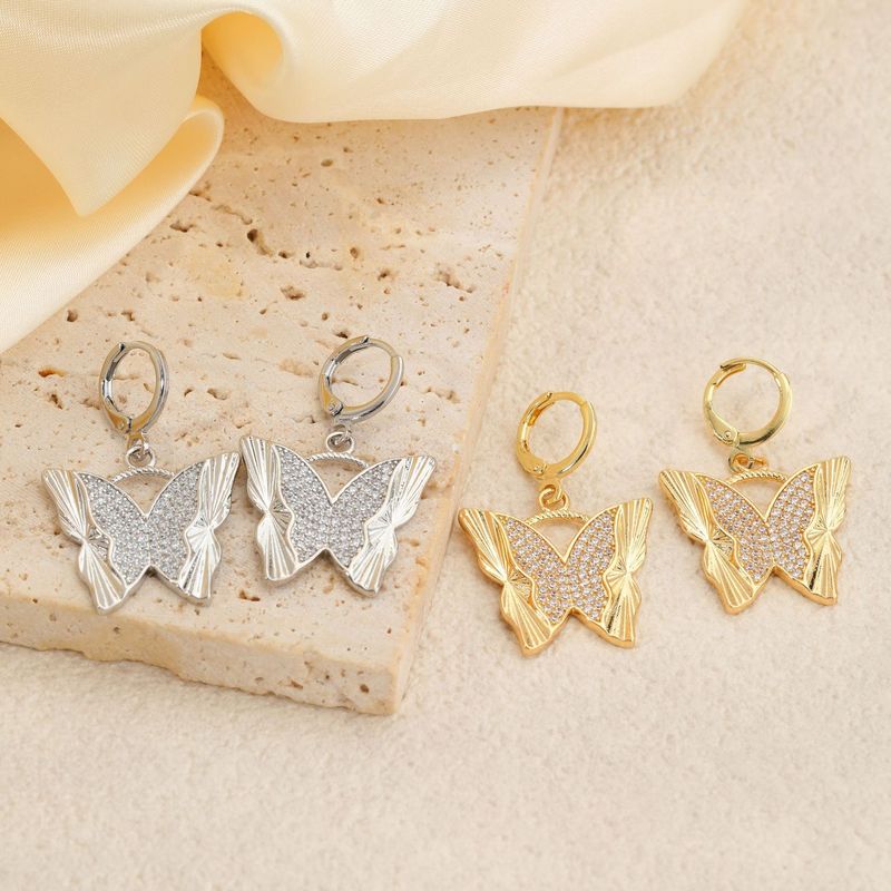 Butterfly Earrings - Zircon Accented Copper Alloy Dangle Earrings (Hypoallergenic, Everyday Elegance)_voghion.com