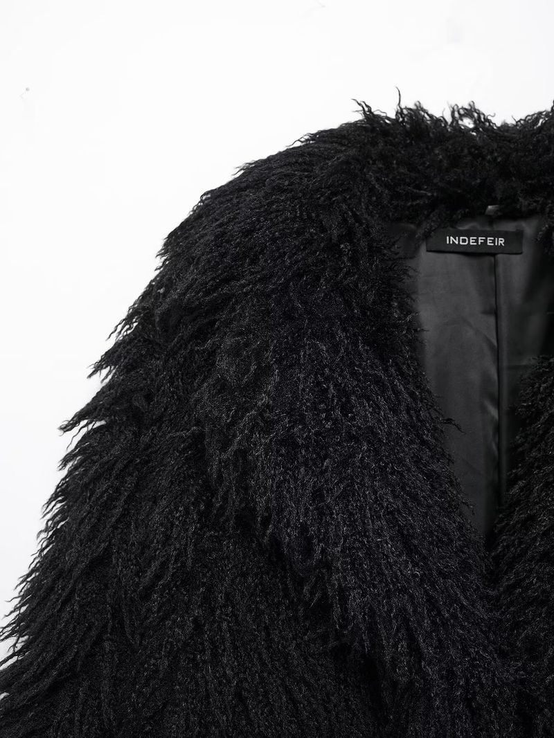 Kurze Jacke aus Kunstpelz für Damen, Wintermode, Kurzmantel, Streetwear-Oberbekleidung für Damen (Weinrot, Weiß, Dunkelbraun, Schwarz)_voghion.com