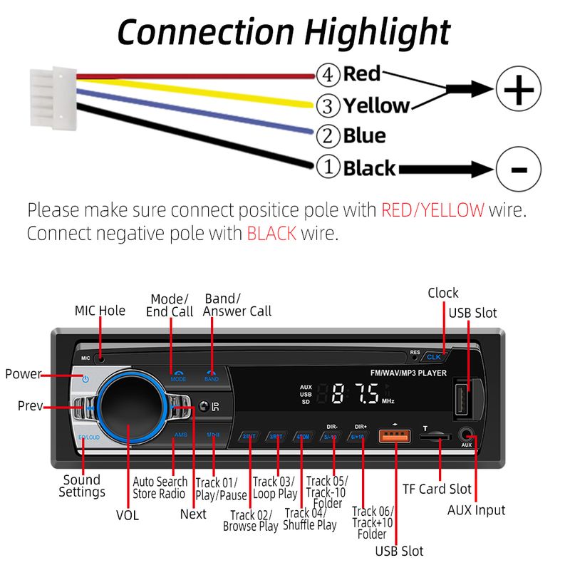 1din MP3 Digital Bluetooth Car Player FM Radio Stereo Audio Music USB/SD With In Dash AUX Input_voghion.com