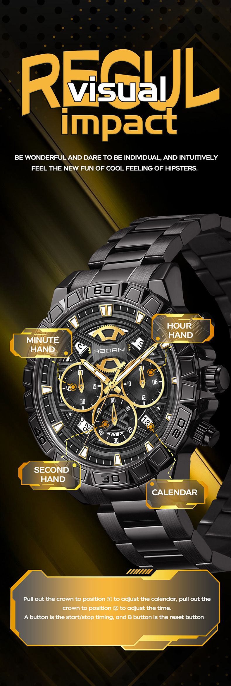 Men's Stainless Steel Chronograph Quartz Watch With Date Display, Luminous Hands, And 30M Water Resistance Fashionable Multi Function Chronograph_voghion.com