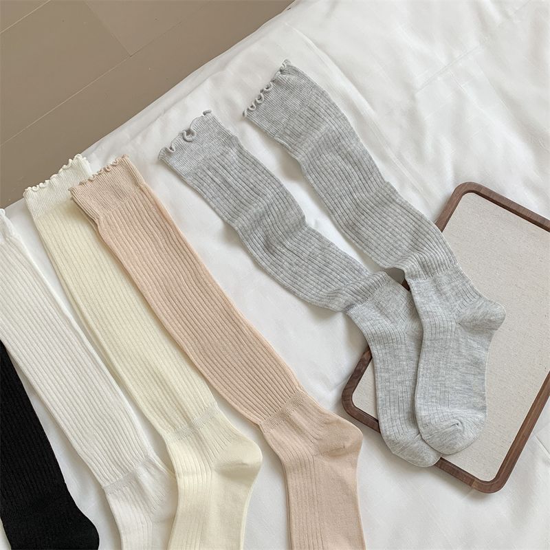 Spring And Summer Bamboo Cotton Calf For Children, Miu Style Wind Wood Ear Hollow Mesh Legs Shaping Women's Pile Socks_voghion.com