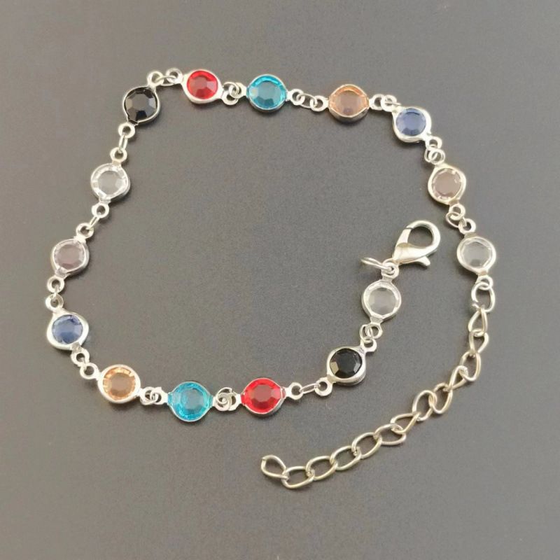 Dopamine Colorful Round Square Glass Crystal Women's Anklet Oval Simple Versatile Foot Jewelry Accessories_voghion.com