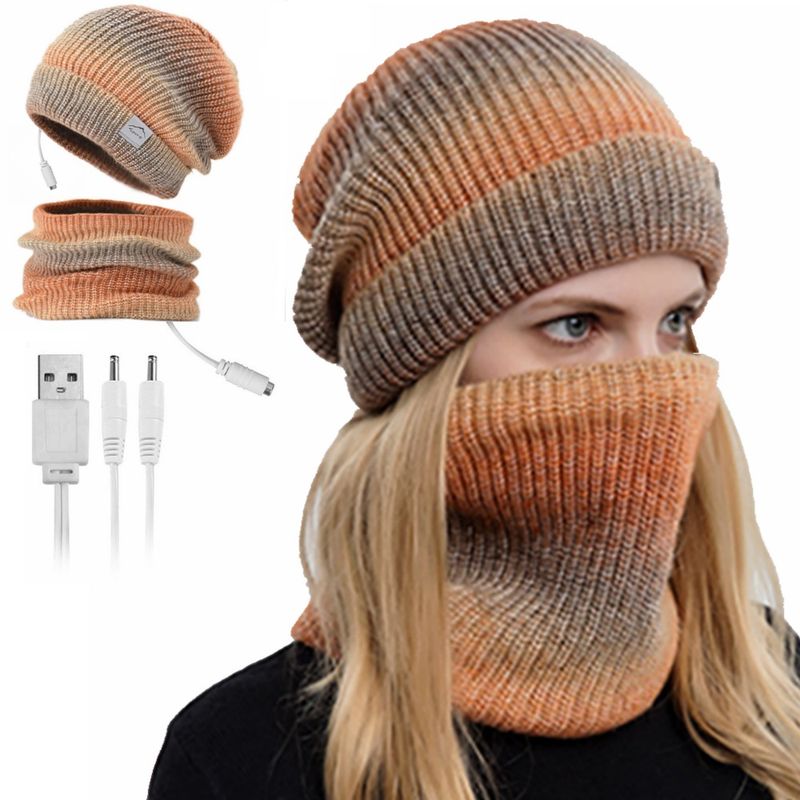 Bekleidungszubehör USB-Elektroheizung Warme Heizmütze Schal Outdoor Strickmütze Schal Zweiteiliges Set Universal Winter Warmer Schal_voghion.com