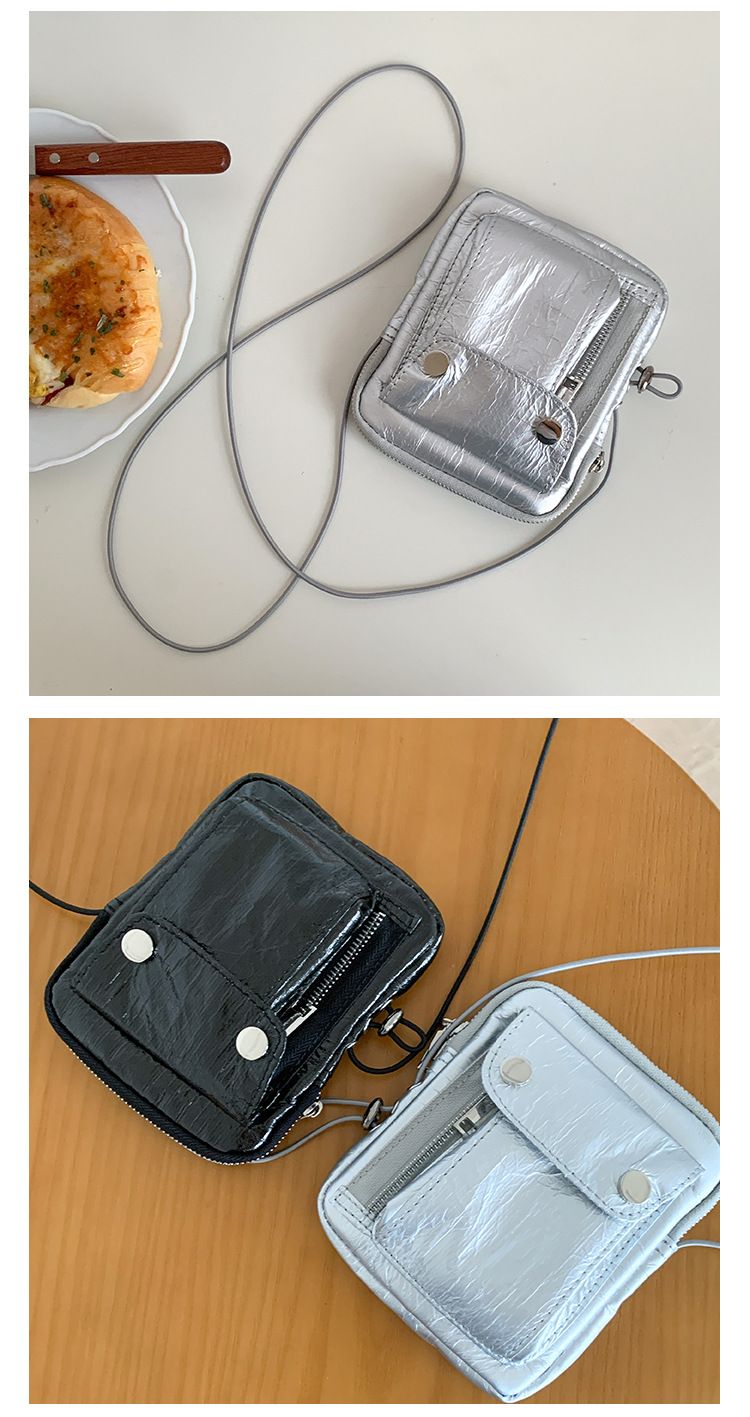 Sac banane compact argenté à fermeture éclair, niche, haut de gamme, mini sac tendance pour téléphone portable_voghion.com