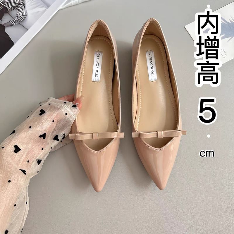 Versione in pelle di pecora ~ Scarpe da sera a punta con fiocco in vera pelle, altezza piccola, a forma di V, temperamento dolce_voghion.com