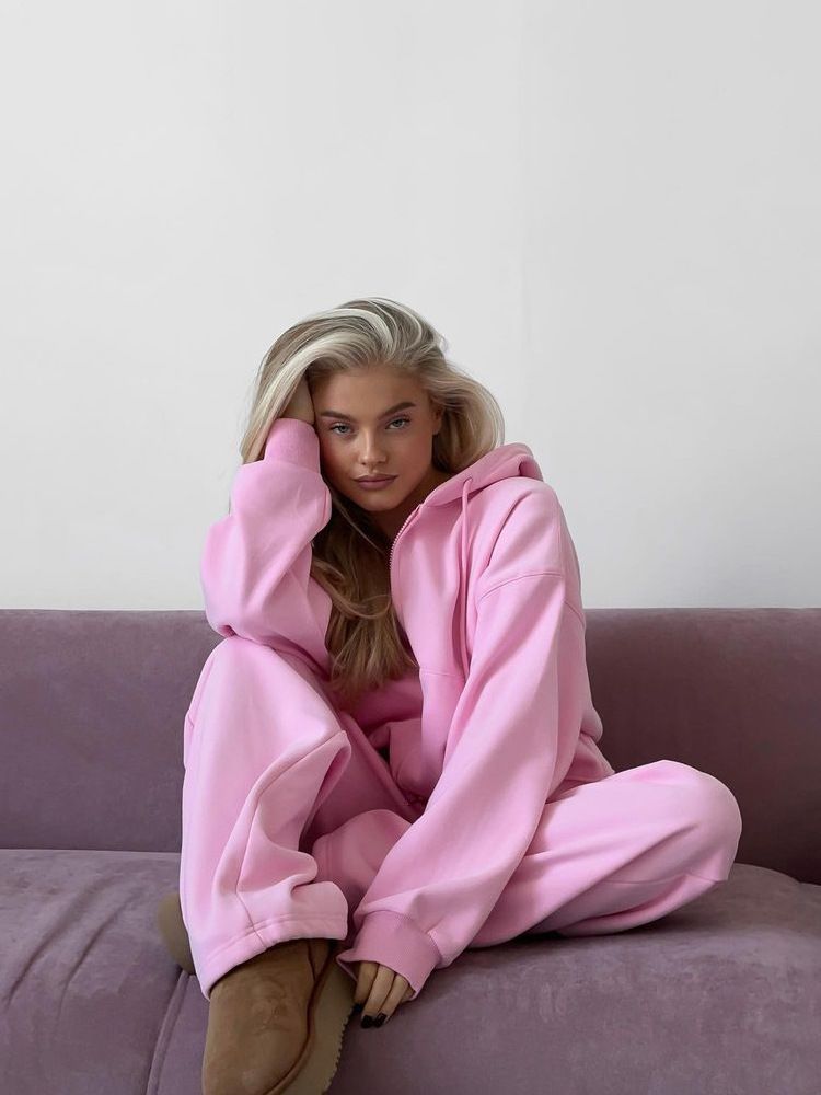 Women's Zip-Up Hoodie & Drawstring Pants Two-Piece Set - Casual Streetwear Outfit For Women Pant Sets_voghion.com