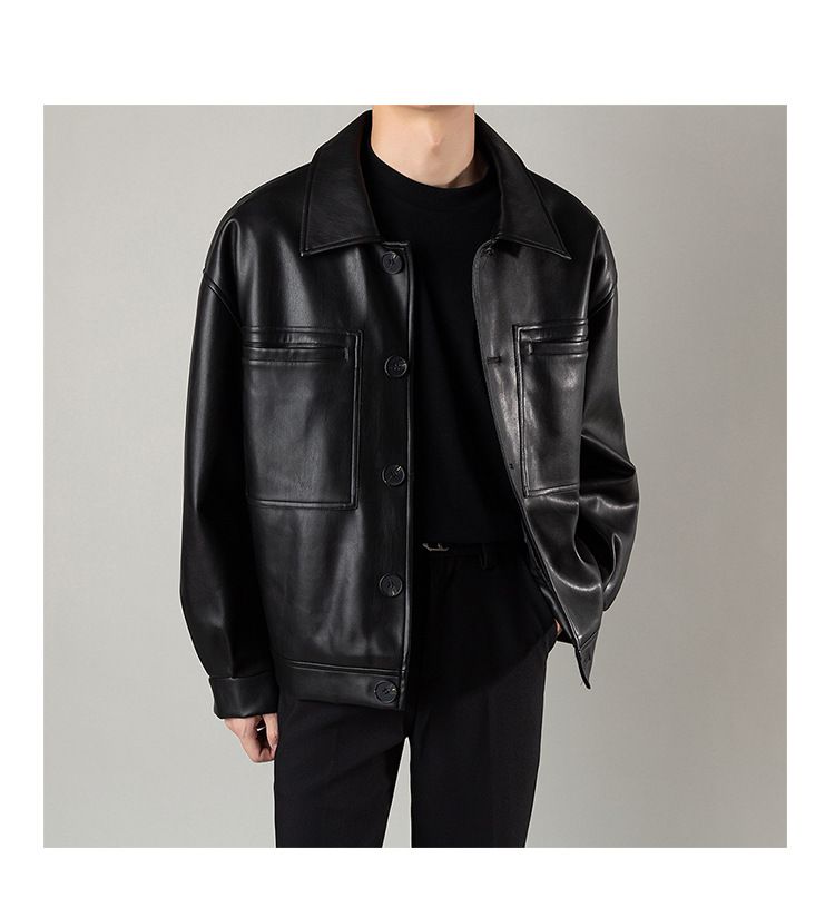 Herrenbekleidung Herbst Leichte Herrenlederjacke im reifen Stil Trendy Motorrad-PU-Jacke Lässige, hübsche Lederjacke im Frühlings- und Herbststil_voghion.com