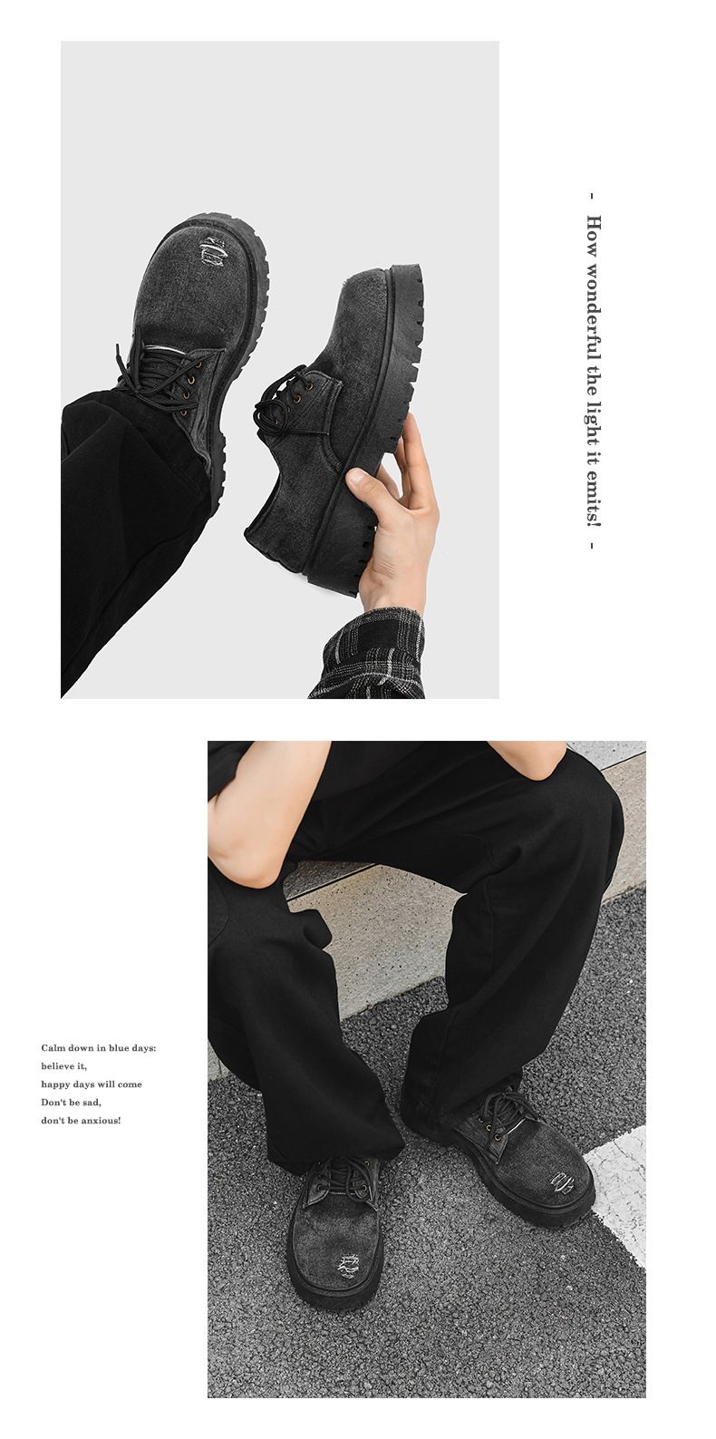 Men's Washed Denim Casual Big Head Low-Top Shoes With Height Increase Effect - Comfortable & Stylish For Everyday Wear_voghion.com