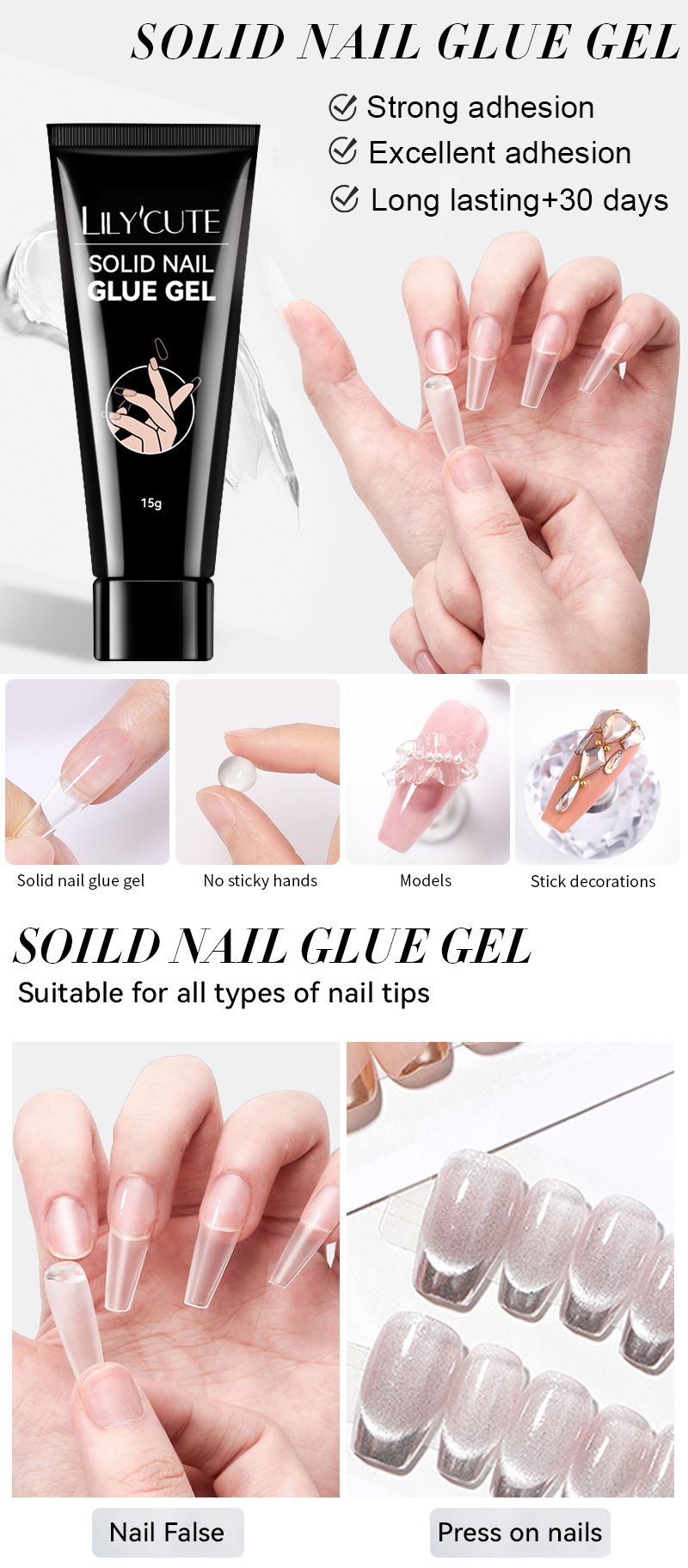 Colle solide pour ongles à coller - Gel adhésif longue tenue | Formule anti-rebond pour une adhérence optimale des faux ongles_voghion.com