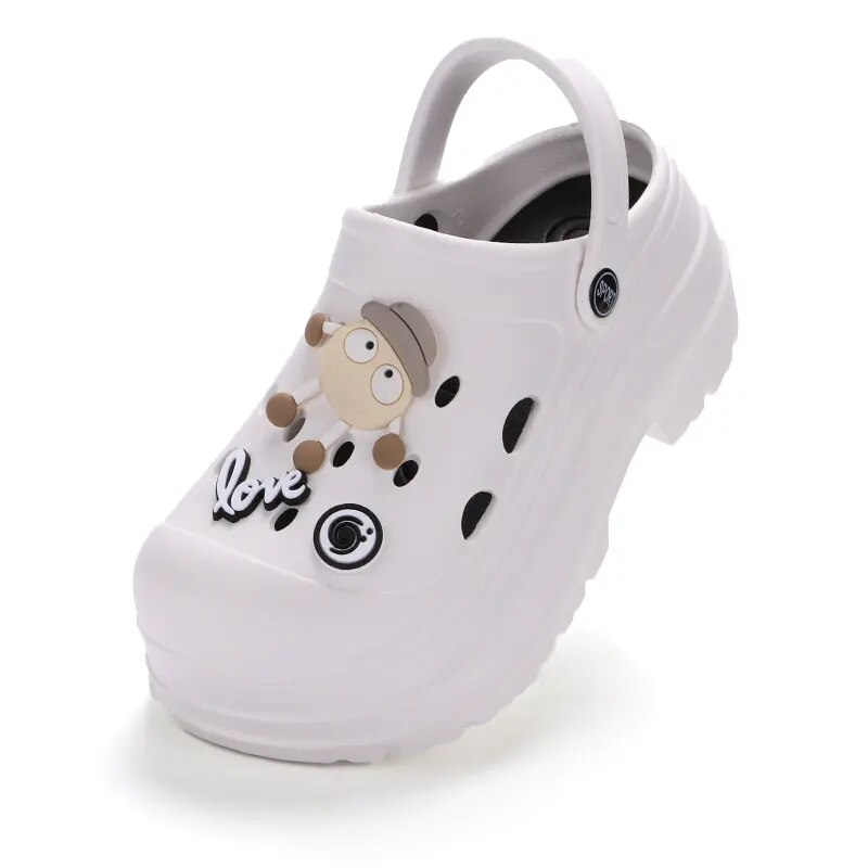 Cartoon DIY Chunky Plateau Sandalen Frauen 2024 Sommer Dicke Unterseite Clogs Gartenschuhe Frau Geschlossene Zehe Rutschfester Strand_voghion.com