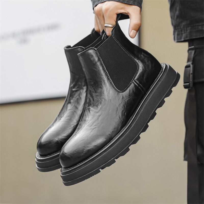 Chelsea Boots Herren Plissee-Design Mid-Top Lederschuhe Retro Low-Top Martin Boots Tide_voghion.com