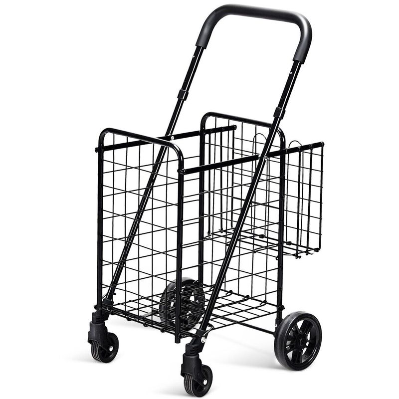 GAINOOM Folding Shopping Cart Portable Utility Cart Double Basket Grocery Cart_voghion.com