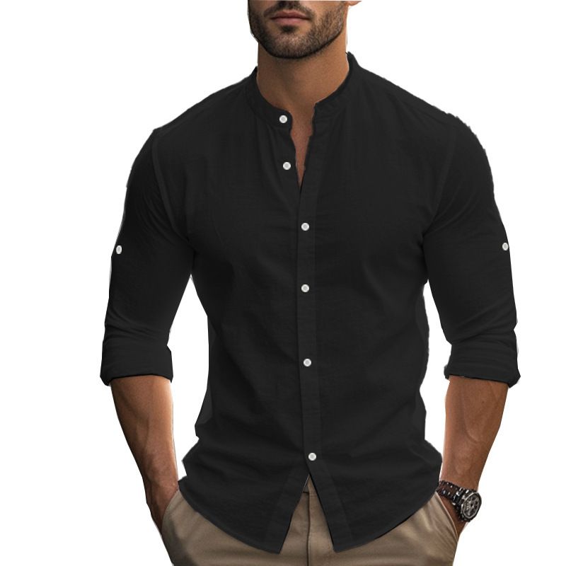 Camicia da spiaggia a maniche lunghe, semplice, traspirante, in lino, casual e ampia, da uomo, stile hawaiano, stile transfrontaliero americano._voghion.com