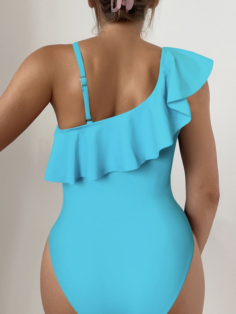 2025 nou, lemn multicolor, marginea urechii, plasă cu un umăr, costum de baie sexy dintr-o singură bucată, bikini pentru comerț exterior european și american_voghion.com