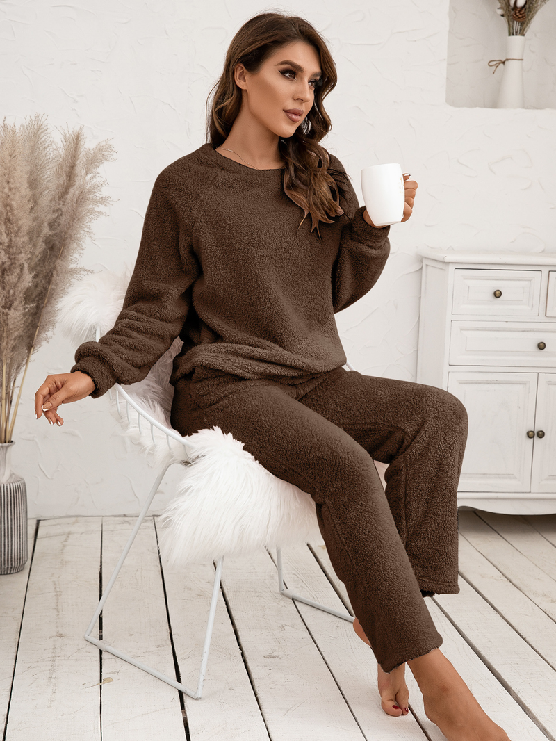 Women's solid color plus size thick winter clothing warm hooded pajamas outside the home wear_voghion.com