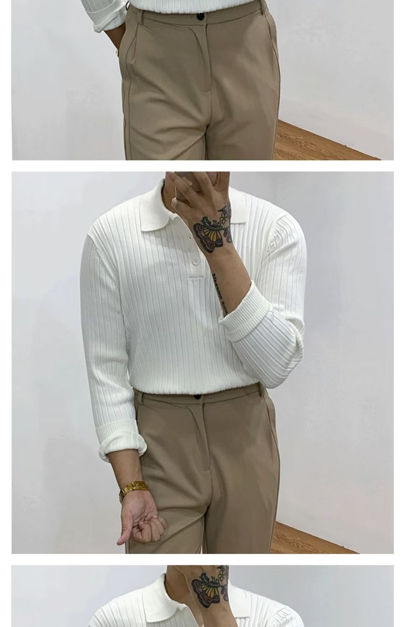 Herrenbekleidung Pullover Langarm Einfarbig Langarm Strickpullover - Einfarbig Revers Pullover Für Lagenlook, Lässiger & Leichter Business-Style_voghion.com