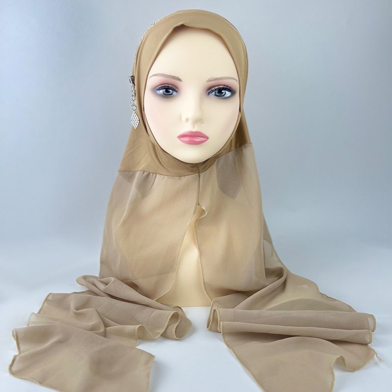 Women's Hijab multi color pullover headscarf with letters solid color chiffon sports headscarf ladies ethnic scarf_voghion.com
