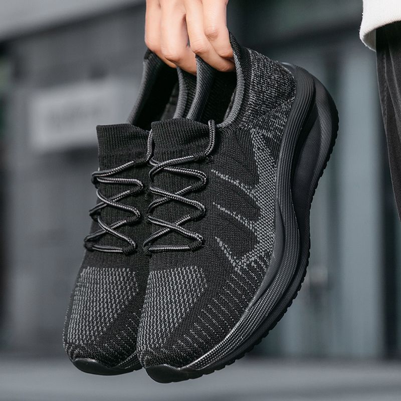 Four-season Style Flying Woven Breathable Mesh Casual Sports Shoes,men's Anti-slip Wear-resistant Running Shoes And Sock Shoes_voghion.com
