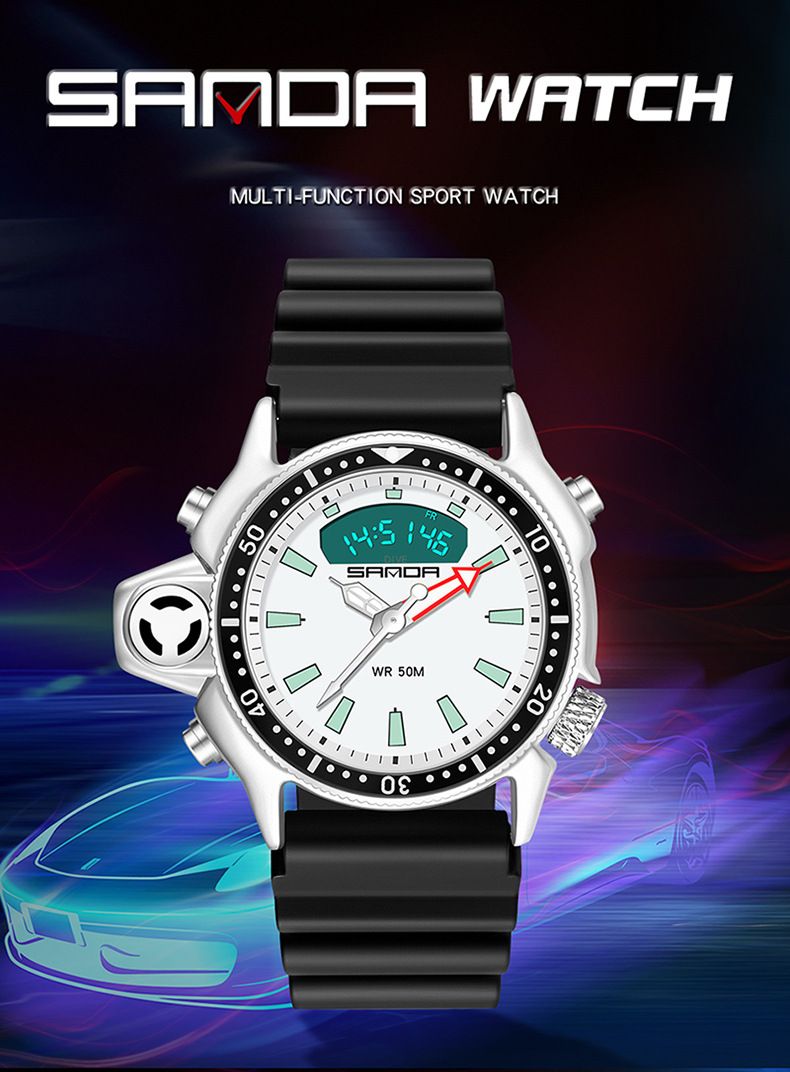 Sportliche Unisex-Digitaluhr mit großem Zifferblatt, wasserdicht, multifunktional, mit Nachtlicht, Stoppuhr, Alarm, Datumsanzeige und strapazierfähigem Silikonarmband_voghion.com