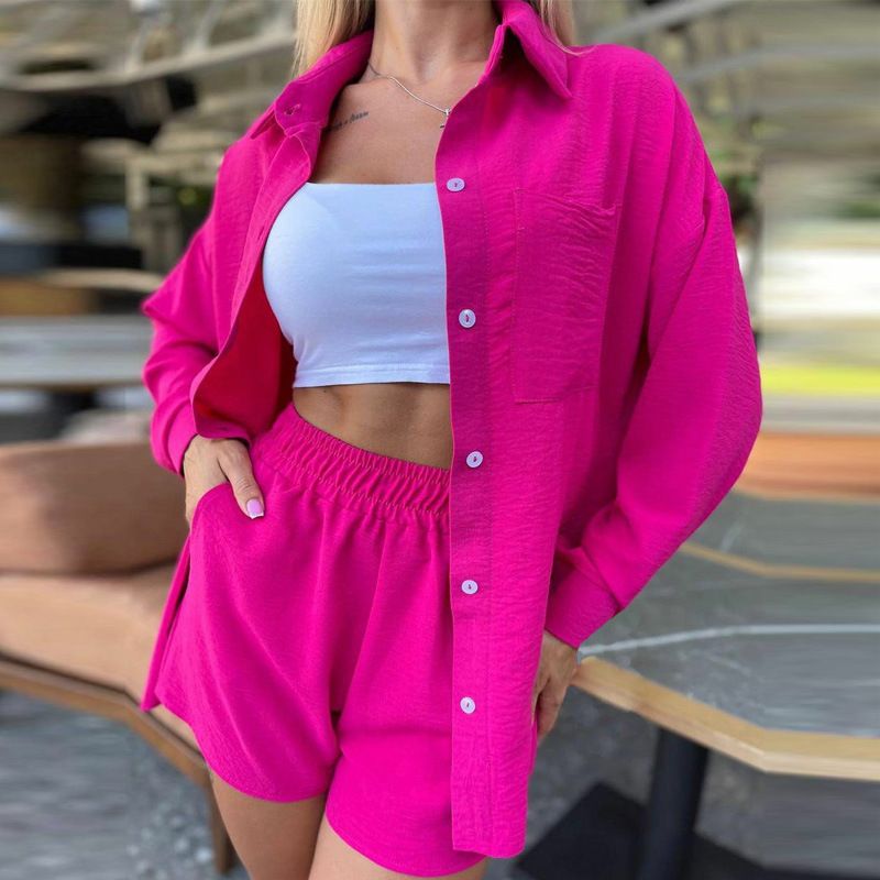Abbigliamento da donna, pantaloncini a maniche lunghe, larghi e casual, completo da due pezzi_voghion.com