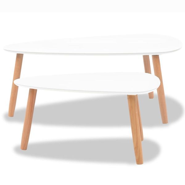 Coffee Table Set 2 Pieces Solid Pinewood White_voghion.com