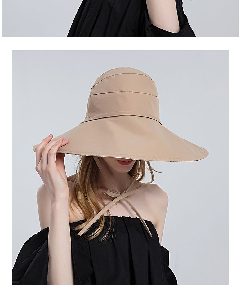 Visiera da donna calda su due lati Pescatore in cotone Bacino pieghevole Secchio a tesa larga Cappello estivo per sole Cappello a cilindro vuoto_voghion.com