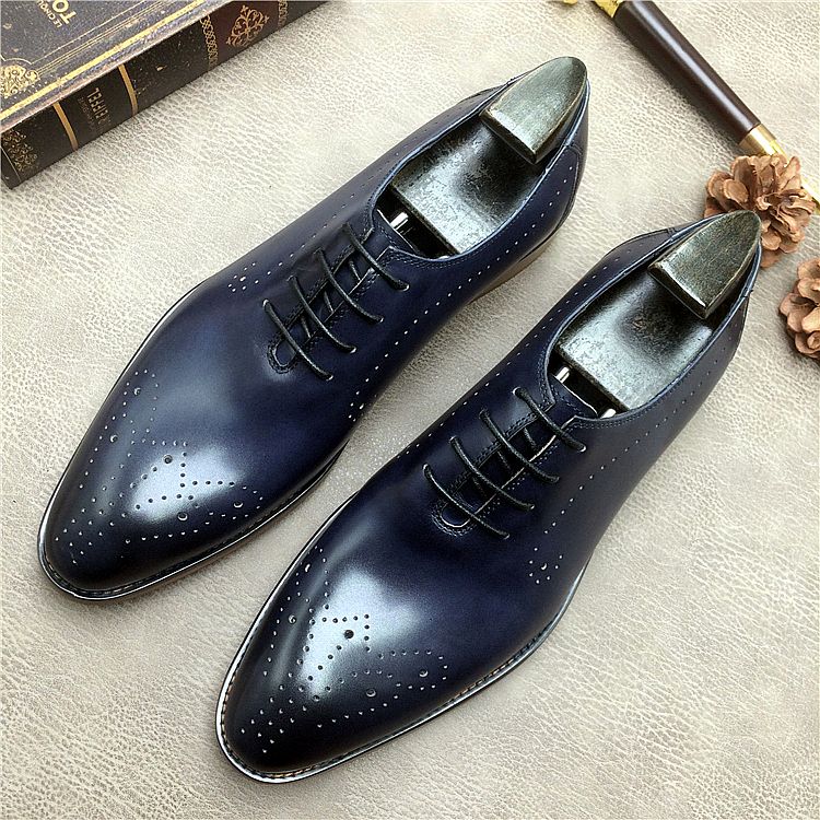 Italian Business Blue With Carve Patterns Fashion Bridegroom Leather Shoes_voghion.com