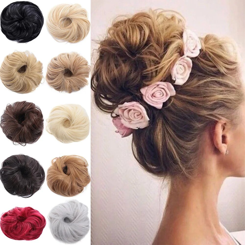 Allaosify Synthetic Hair Buns Chignon Straight Black Pink Red Blonde Scrunchie With Elastic Band Ponytail Extensions For_voghion.com