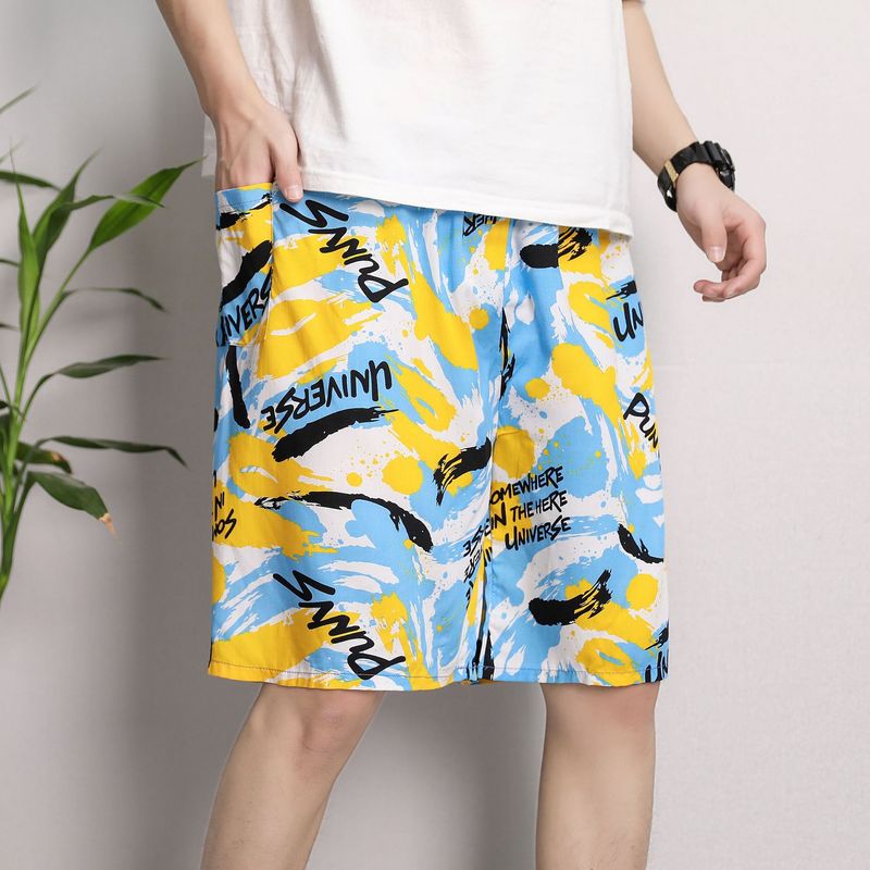 Men's Sleep Cotton silk pajama pants men's thin plus-size casual breathable flower pants five quarter pants_voghion.com