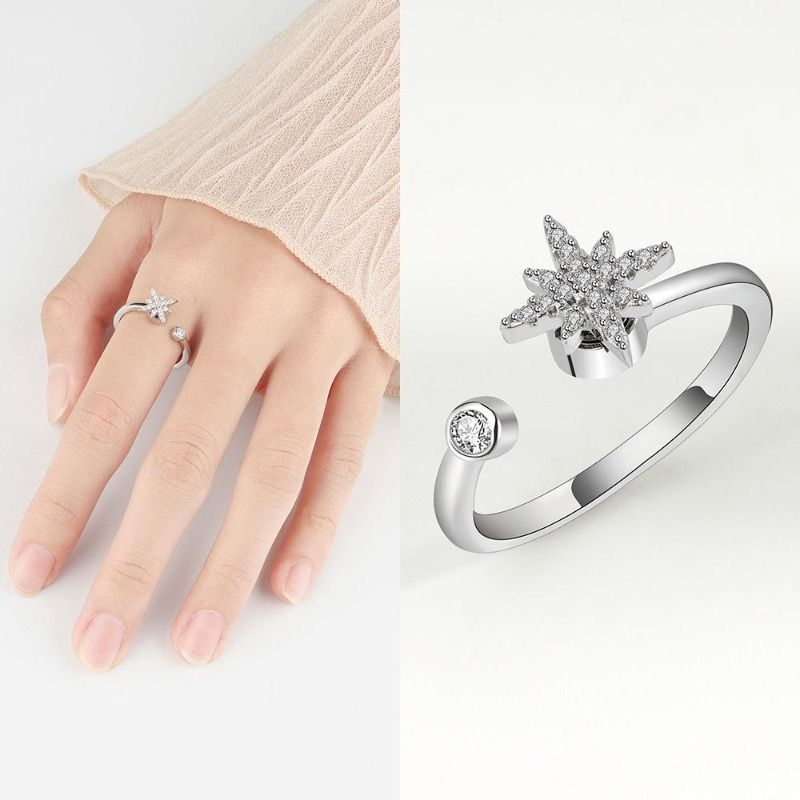 3-Piece Anxiety Rotating Ring Adjustable Rotating Clover Zircon Ring Women's Niche Premium 2025_voghion.com