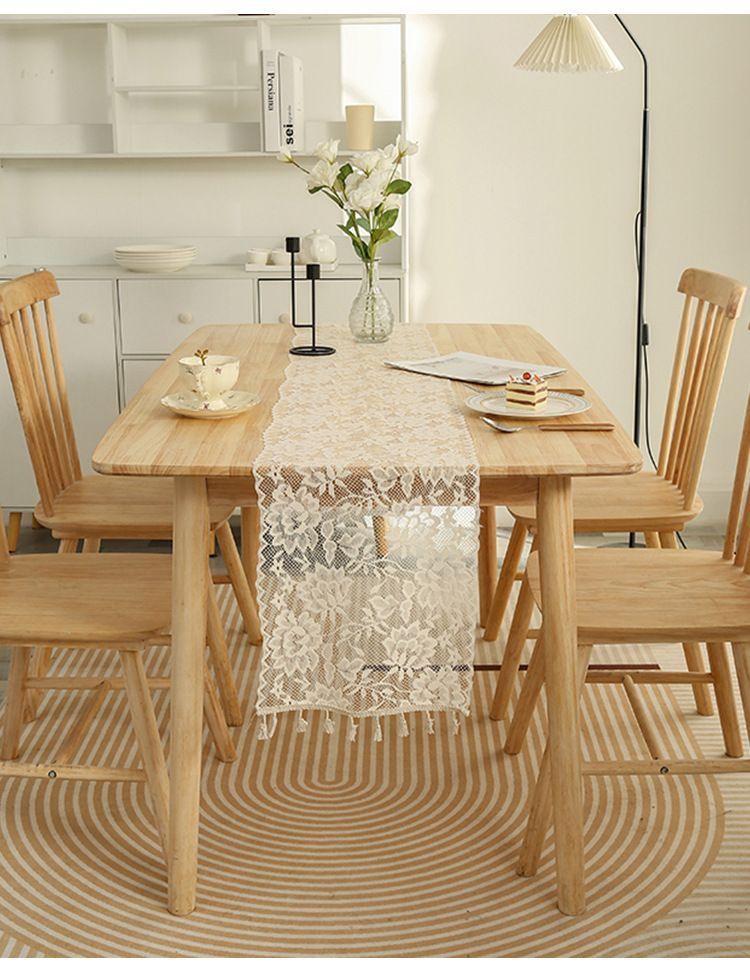Retro Table Flag Palace Lace Hook Flower Polyester Cotton Tassel Lace Placemat Dining Table Side Cabinet_voghion.com