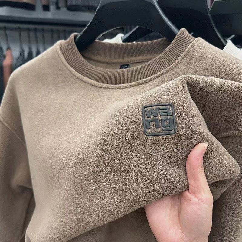 Australische Wintermode plus dickes warmes Oberteil für Herren, einfarbig, lässig, locker, Rundhals-Fleece-Kapuzenpullover_voghion.com