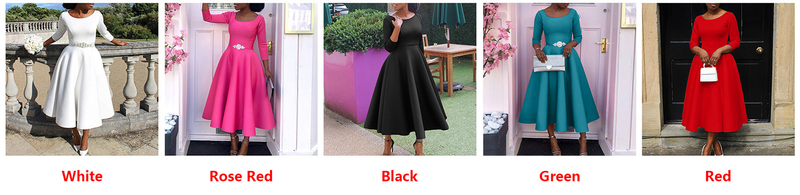 Women's solid color large swing skirt temperament evening dress skirt_voghion.com