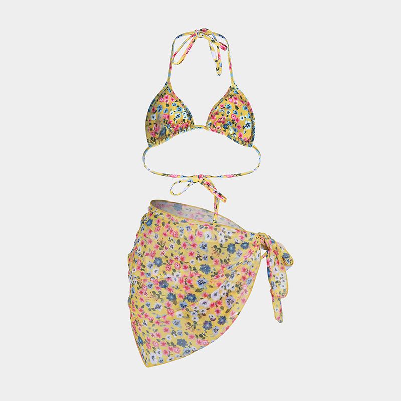 Vêtements pour femmes Jupe en gaze Fendue Bikini de Vacances Maillot de Bain Sexy Imprimé Bikini Ensemble Trois Pièces_voghion.com