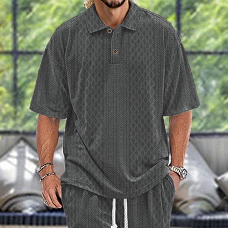 American Oversize Jacquard Strick-T-Shirt mit Umlegekragen für Herren, Sommer, lockere Passform, vielseitiges Oberteil_voghion.com