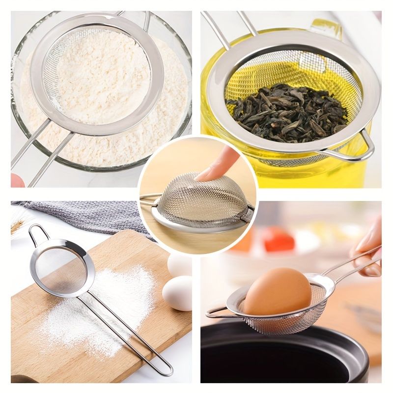 3pcs Fine Mesh Strainers Set Stainless Steel Multipurpose Flour Sieve Sifter With Handle Perfect For Tea Flour Egg Kitchen Tool_voghion.com