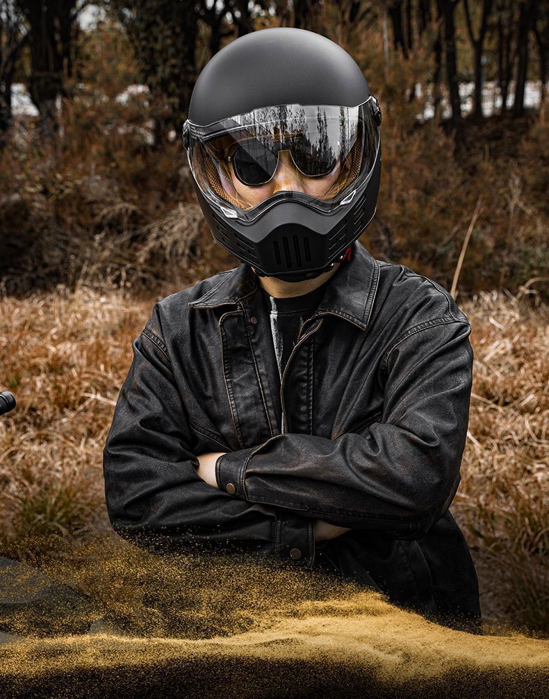 Casco integrale da moto retrò certificato 3C con Bluetooth - Design vintage "muso di maiale", calotta in ABS leggera, opzioni lenti trasparenti/fumé_voghion.com