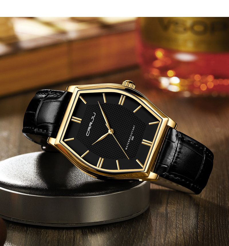 Barrel-Shaped Waterproof Leather Strap Watch, Minimalist Style Unisex Quartz Timepiece With Mineral Glass Couple Belt Watch Quartz Watch_voghion.com