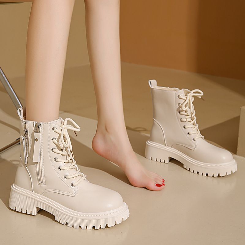 Vendita calda scarpe da donna con lacci autunno punta rotonda piattaforma solida impermeabile barile corto grande taglia nudo_voghion.com