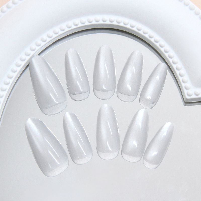 False Nails Handmade Prefabricated Nails, Simple And Clean, Smoky Gray, Medium And Long Almond Nails, Whitening, Detachable Nail Art Pieces 30 Pieces_voghion.com