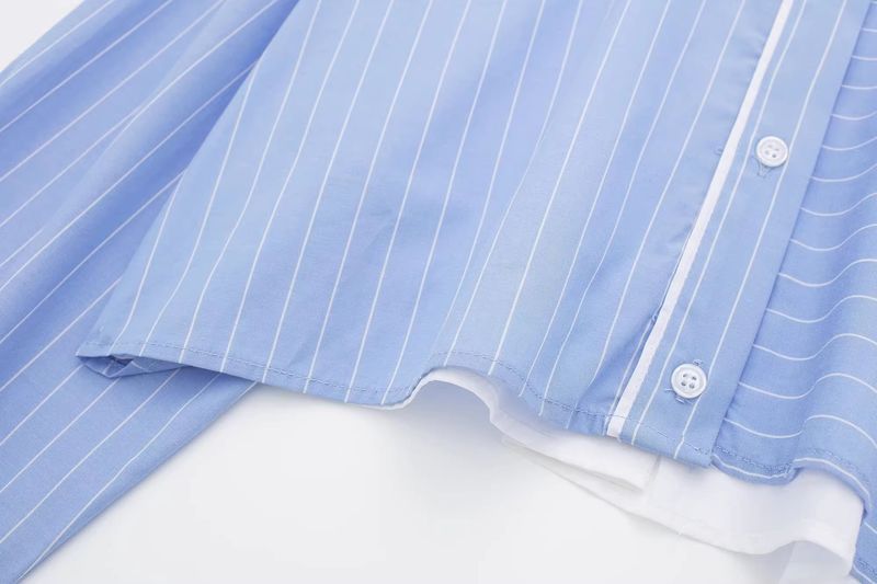 Women's clothing New Women's Striped Contrast Color Shirt Top + Elastic High Waist Shorts Two-piece Set 8BS9697_voghion.com