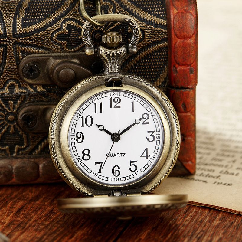 Hot Selling Flip Cover Antique Bronze Color Two-Dimensional Moon Boy Semi-Transparent Classic Large Quartz Pocket Watch_voghion.com