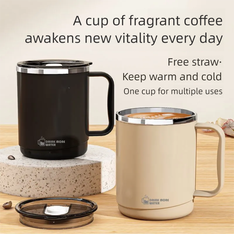 Stainless Steel Mug With Lid Student Double-layer Insulation Office Worker Drinking Tea Coffee Cup_voghion.com