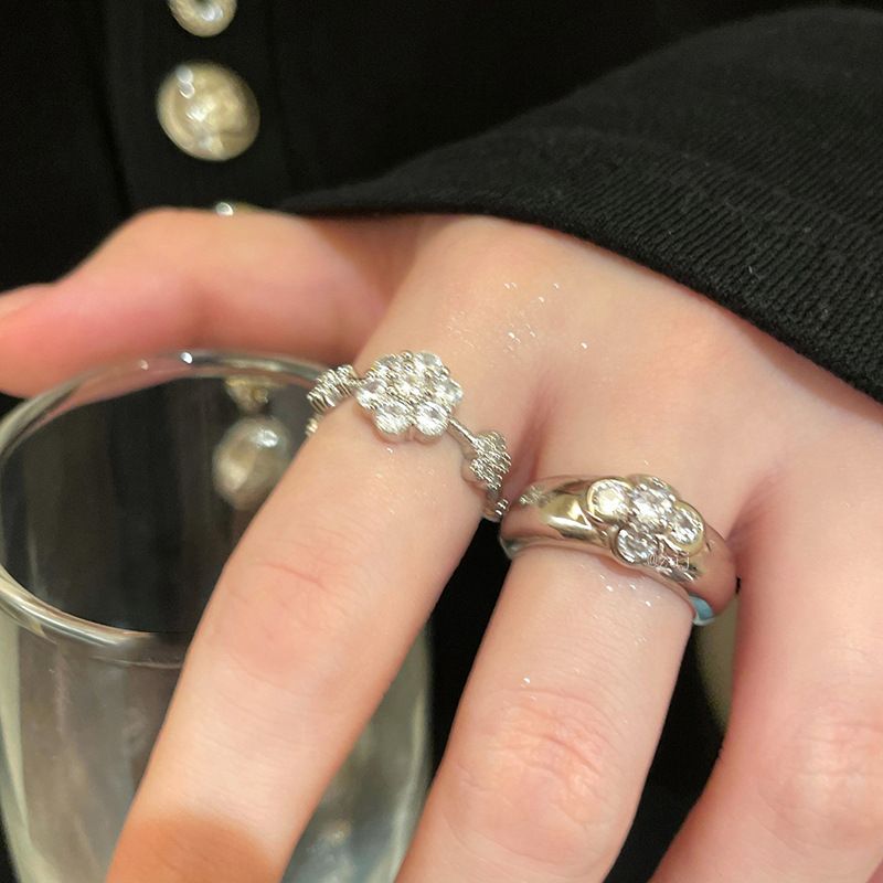 Retro Zircon Flower Opening Ring For Women Niche Simple Light Luxury Index Finger Ring Fashionable Temperament High-end Feel Hand Jewelry For Women_voghion.com