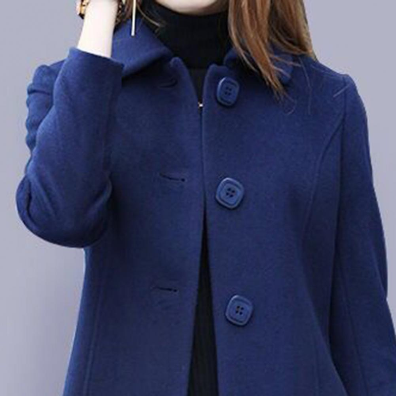 Comemore toamna femei haina cu guler mediu elegant cald iarna jachetă cu un singur nasture culoare solidă turn-down plus size_voghion.com