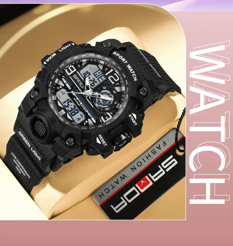 SANDA 3353 Sports Waterproof Electronic Shockproof LED Dual Display Lady Quartz Wristwatches Digital Watch For Boy Girl Children_voghion.com