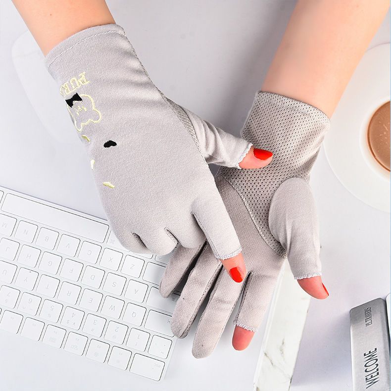 Women's thin summer UV resistant elastic spring and autumn cycling anti slip pure cotton touch screen gloves for driving_voghion.com