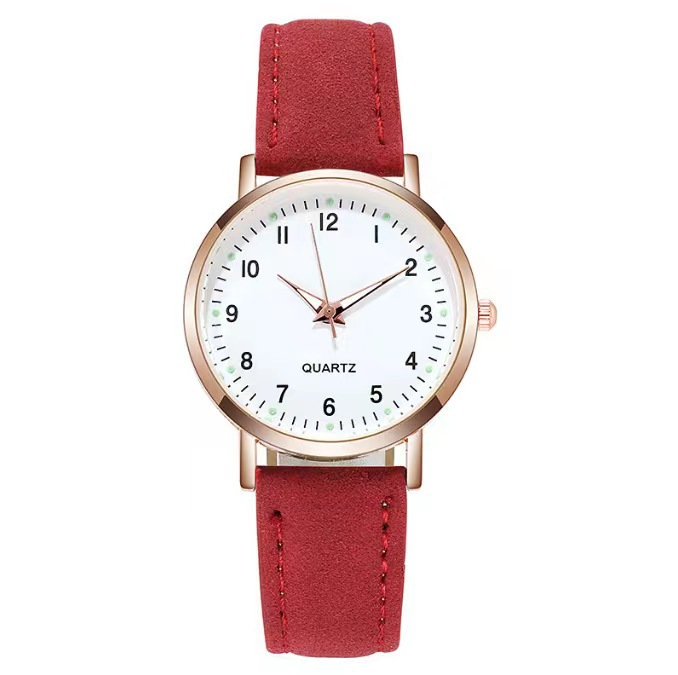Zweiteilige einfache Damenuhr digitale Studentin leuchtende Uhr kleine frische gefrostete Leder lässige Damen Quarzuhr_voghion.com