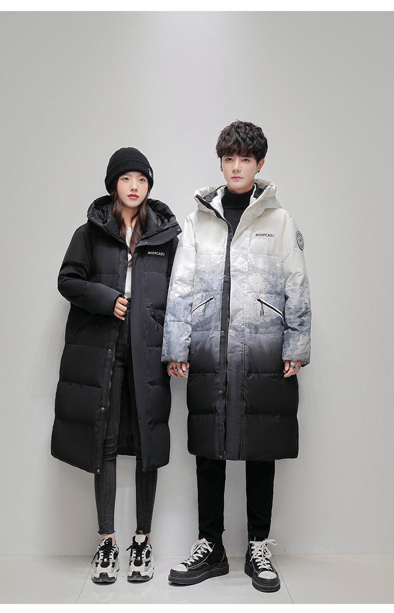 Nei Wanterkleeder fir Männer, verlängert Editioun fir Männer a Fraen, Koppelen, dee selwechte Stil, iwwer de Knéi verdickte Gradient Hoodie_voghion.com